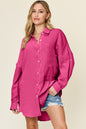 Double Take Full Size Pocketed Texture Button Up Shirt