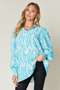 Double Take Full Size Printed Smocked Long Sleeve Blouse