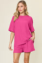 Double Take Full Size Round Neck Short Sleeve T-Shirt and Shorts Set
